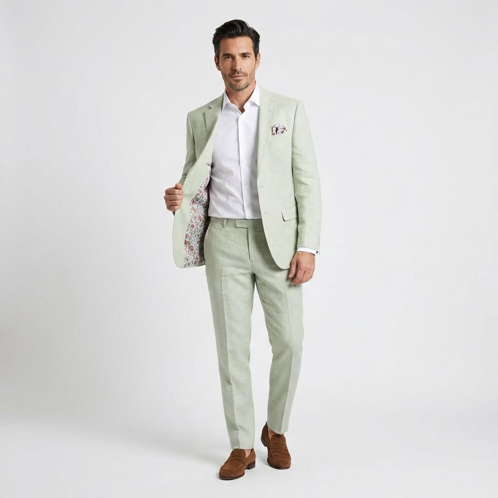 COSTUME DEUX PIÈCES SLIM FIT EN LAINE, LIN, ET SOIE